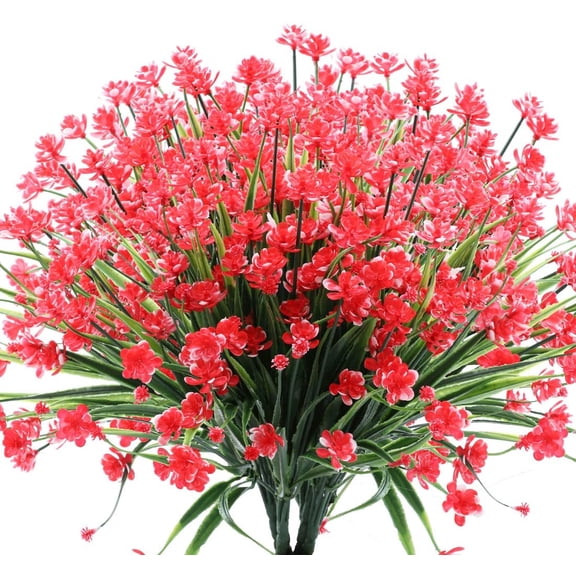 Zukuco 6PCS Artificial Flowers,Fake Greenery Faux Plastic Bushes Fake Shrubs UV Resistant Faux Plastic Plants for Wedding Hanging Bouquet Indoor Outdoor Home Garden Office Vase(Red)
