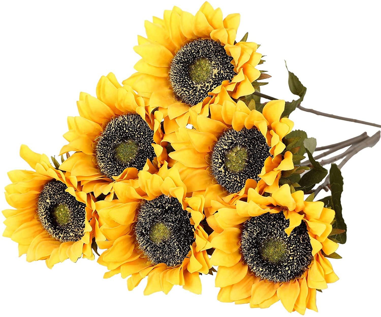 Zukuco 6PCS Artificial Sunflowers Long Stem Silk Single Bulk Flowers