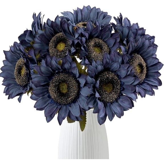Zukuco 6PCS Vintage Sunflowers Artificial Flowers Long Stem Silk Fake Large Sunflowers Bouquet Arrangement for Vase Wedding Table Home Porch Indoor Outdoor Cemetery Decorations (Blue)