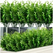 Zukuco 6pcs Artificial Greenery Stems Fake Plants Boxwood Shrubs Faux Plastic Plants Bushes for Home Farmhouse Porch Patio Window Box Garden Decor