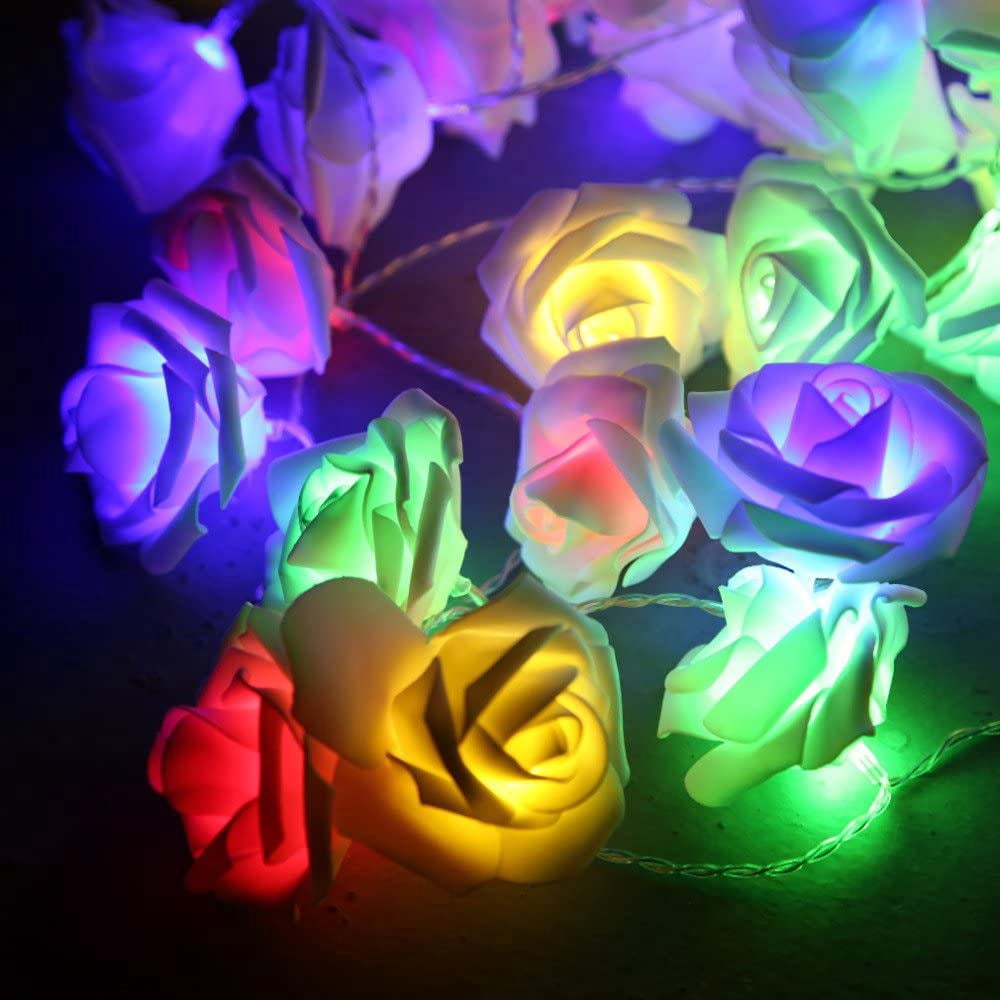 Zukuco 7.2ft 20 LED Battery Operated Rose Flower String Light for Home ...