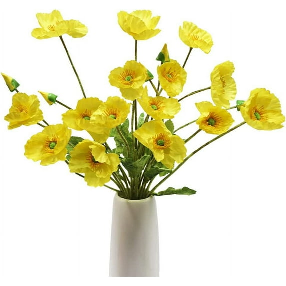 Zukuco 8 Bundles Artificial Flowers 6 Stems Poppy Silk Bouquet for Wedding, Home, Party Decoration,Table Centerpiece Arrangement (Yellow)