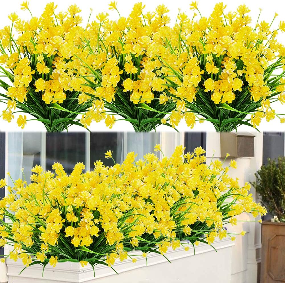 Zukuco 8 Bundles Outdoor Artificial Fake Flowers UV Resistant Shrubs ...