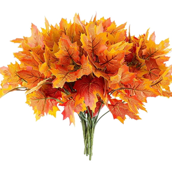 Zukuco 8 Pieces Artificial Maple Leaves 7 Branches Autumn Faux Leaf Decoration Stem Fall Leaves for Thanksgiving Home Indoor Outdoor Kitchen Festival Autumns Table Centerpieces Decoration(Orange)