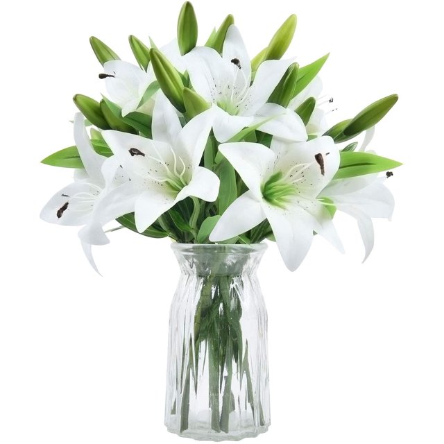 Zukuco 8Pcs Artificial Tiger Lily Flower Bouquet Fake Latex Lilies