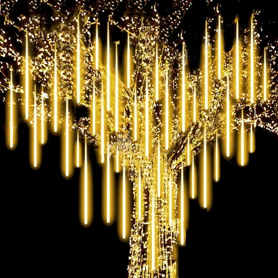 Zukuco 8tube 288LED Meteor Shower Rain Lights Icicle Cascading Falling Rain Outdoor Light for Christmas Tree Decoration(Warm White, 19.7 Inches)