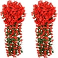 thumbnail image 1 of Zukuco Artificial Fake Hanging Plants Flowers for Outdoor Outside, 2 PCS Faux Silk Fuchsia Violet Long Vines UV Resistant Look Real for Home Porch Patio Planter Decoration (Red), 1 of 5