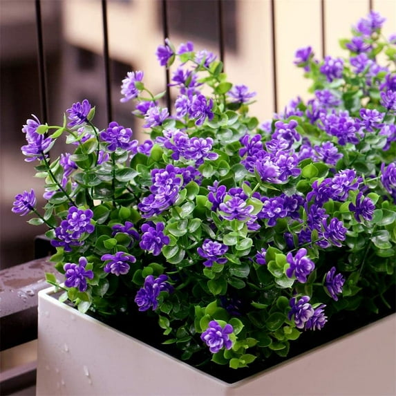 Zukuco Artificial Flowers Outdoor UV Resistant Fake Plastic Plants Outside Indoor Hanging Faux Greenery Shrubs Arrangement for Vase Porch Window Box Patio Wedding Home Decoration (Purple)