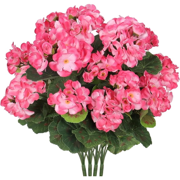 Zukuco Artificial Flowers for Outdoors, 4 Pack Geraniums Silk Flowers UV Resistant No Fade Faux Flowers Geraniums Bush for Home Outdoor Garden Porch Window Vase Wedding Decor (Pink)