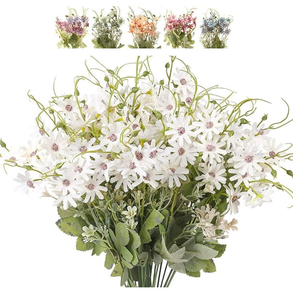 Zukuco Artificial Flowers Wildflowers Silk Daisy Fake Daisies Decoration UV Resistant Faux Greenery Outdoor Plant Stem Filler for Home Decor Indoor Floral Arrangements