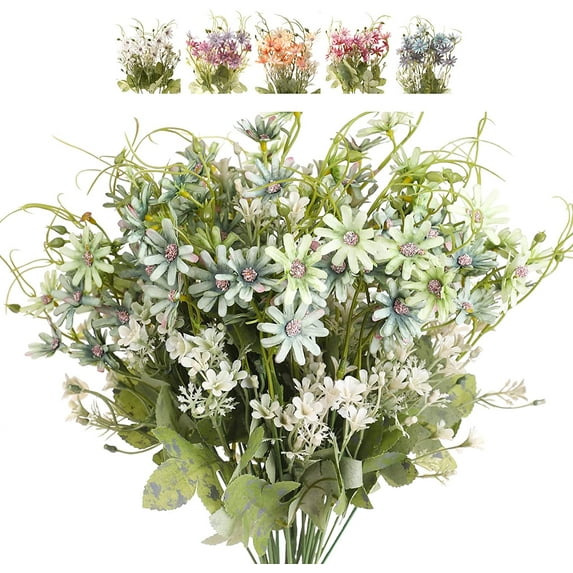 Zukuco Artificial Flowers Wildflowers Silk Daisy Fake Daisies Decoration UV Resistant Faux Greenery Outdoor Plant Stem Filler for Home Decor Indoor Floral Arrangements