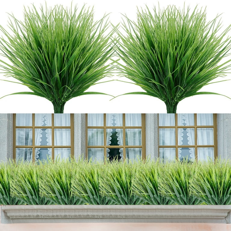 Zukuco Artificial Greenery Shrubs Plants Fake Grass Outdoor UV Resistant Fake Bushes Plastic Faux Greenery Bushes for House Garden Patio Front Porch