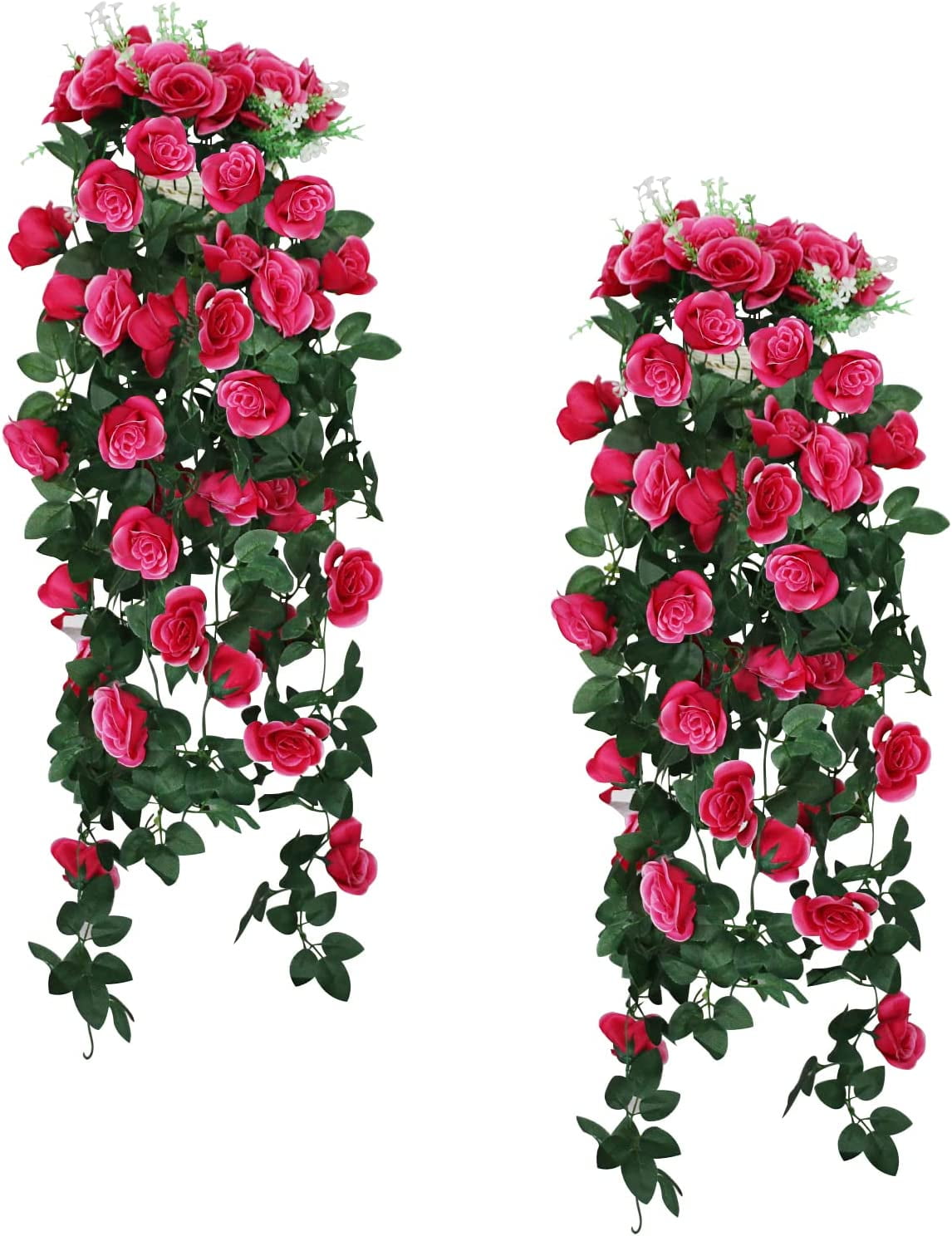 Zukuco Artificial Hanging Flowers, 2 PCS Fake Rose Vine Hanging Plants ...