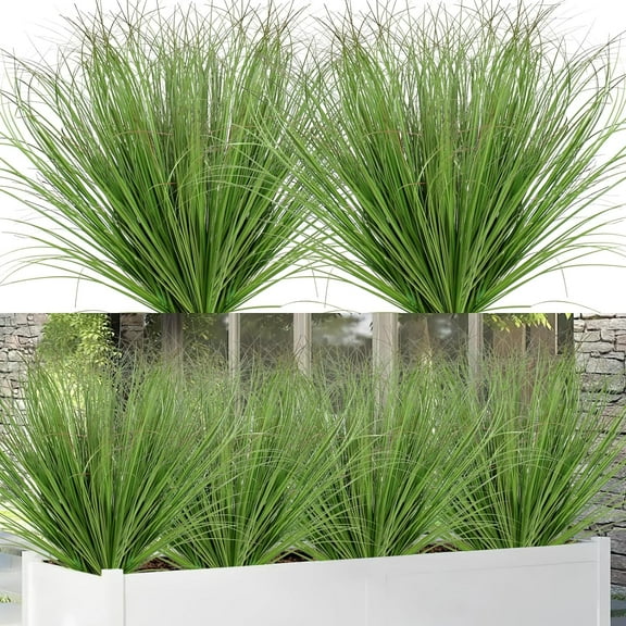 Zukuco Artificial Outdoor Plants 8PCS UV Resistant Faux Plants Shrubs Fake Plant Artificial Grass Plant Artificial Greenery Stems for Indoor Outdoor Window Home Decor