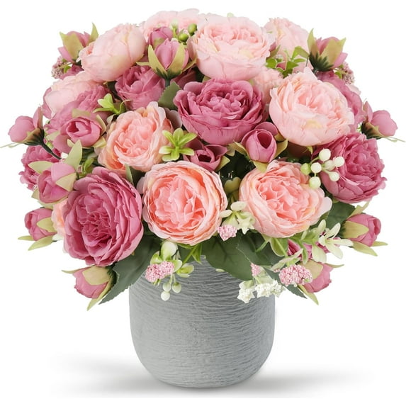 Zukuco Artificial Peonies Silk Flowers, Faux Peony Bouquet 2 Bundles Florals Arrangements for Farmhouse Home Boho Wedding Table Centerpiece, Fake Plastic Flower Bulk for Vase Decoration
