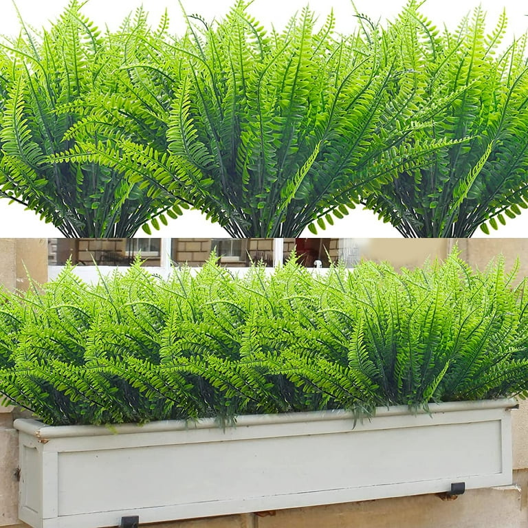 12pcs Artificial Flowers for Outdoor Fake Ferns Artificial Boston Fern Plant Artificial Ferns for Outdoor UV Resistant Plastic Plants (Green)