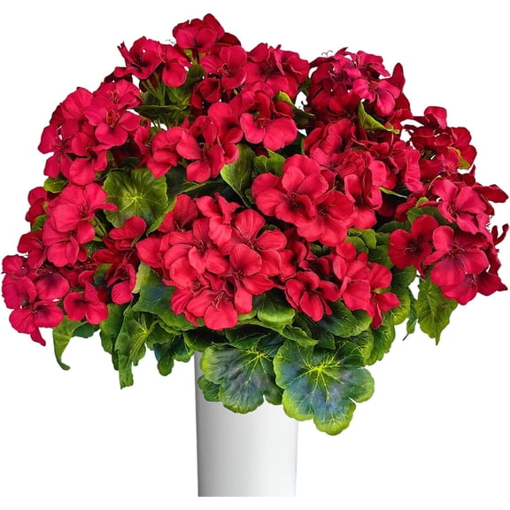 Zukuco Artificial Red Geranium Bush Faux Flowers Geraniums Silk Flowers Outdoor Plant Bush Red Geraniums for Home Garden Wedding Indoor Outdoor Decor (Red,Pack of 2)