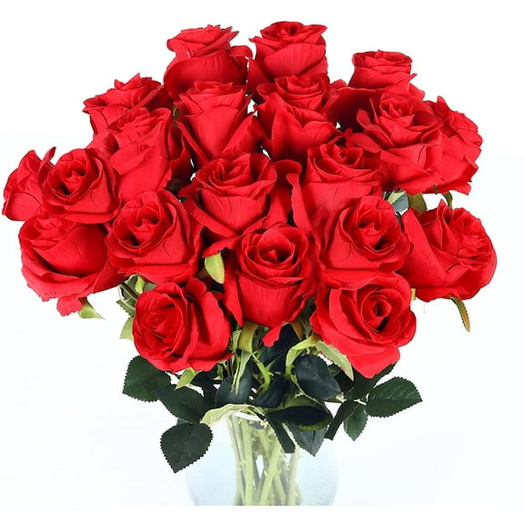 Zukuco Artificial Silk Red Rose Flower Bouquet Wedding Party Home Decor, Pack of 10-Red