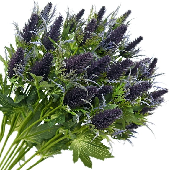 Zukuco Artificial Thistle Flowers Real Touch 6 Stems Rustic Blue Thistle Decor Spray Eryngium Sea Holly for Wedding Bouquet Centerpiece Decor(Rustic Purple)