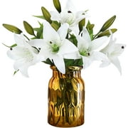 Zukuco Artificial Tiger Lily Flower Latex Real Touch Flower Home Wedding Party Decor, Pack of 5 (White)