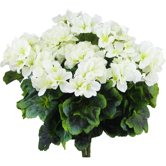 Zukuco Artificial White Geranium Silk Flowers Bush 2 Bundles Faux Flowers Geraniums for Outdoors Floral Home Decor Indoor Garden Patio Vase Table Centerpieces Decor