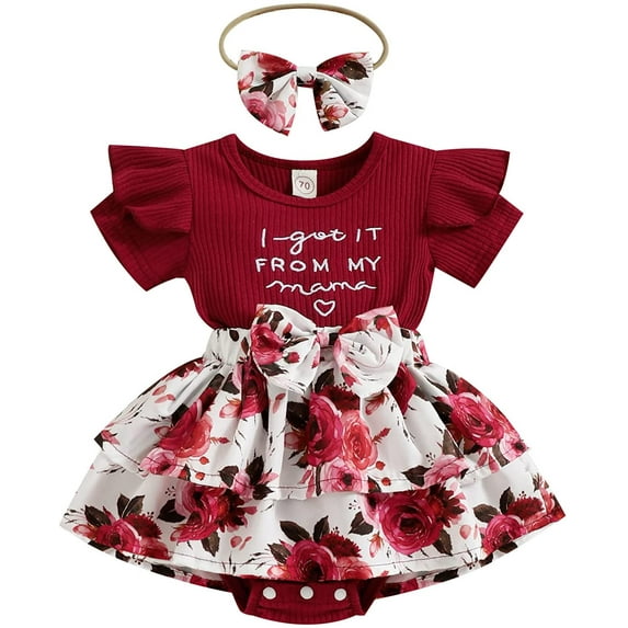 Zukuco Baby Girl Outfits Romper Shorts Set "Got It from My Mama" Floral Summer Clothes for Baby Girls