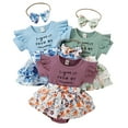 thumbnail image 1 of Zukuco Baby Girl Outfits Summer Floral Ruffle Sleeve Baby Romper Jumpsuit with Headband Newborn Baby Clothes, 1 of 9