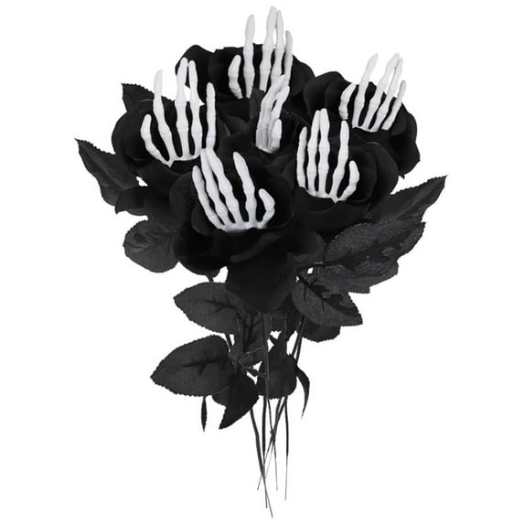 Zukuco Black Flower Bouquet - Halloween Flower Black Floral - Black and Red Rose with for DIY Wedding Bouquets, Wedding Centerpieces Table Flower, 5 Pack