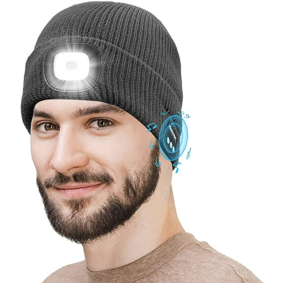 Zukuco Bluetooth Beanie Hat with LED Light and Wireless Headphone, Winter Headlamp Beanie Cap for Men Dad Women, Birthday Christmas Valentines Day Gift