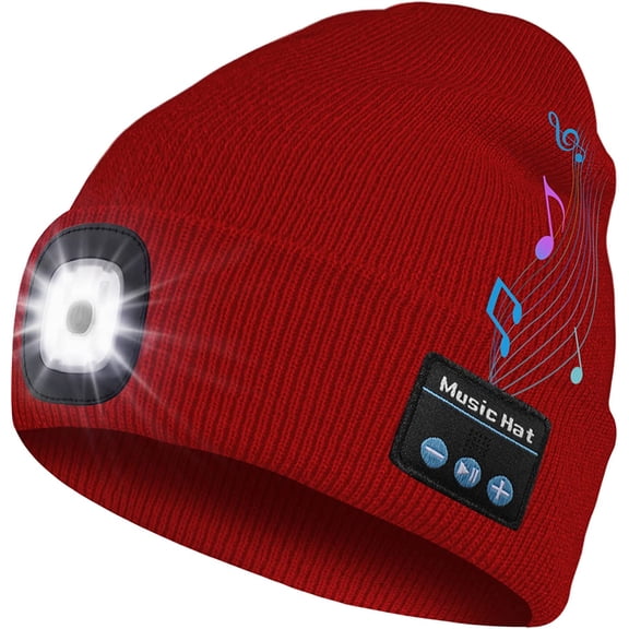 Zukuco Bluetooth Beanie Hat with Led Light, Rechargeable Headlamp Music Beanie Cap Gifts for Men Women