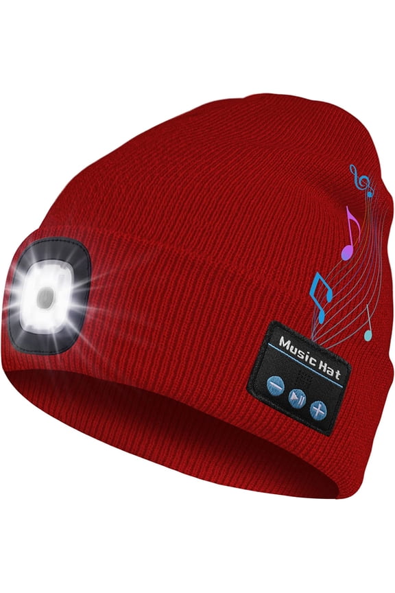 Bluetooth Beanie Hat with Led Light, Rechargeable Headlamp Music Beanie Cap Gifts for Men Women