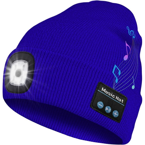 Zukuco Bluetooth Beanie Hat with Led Light, Rechargeable Headlamp Music Beanie Cap Gifts for Men Women
