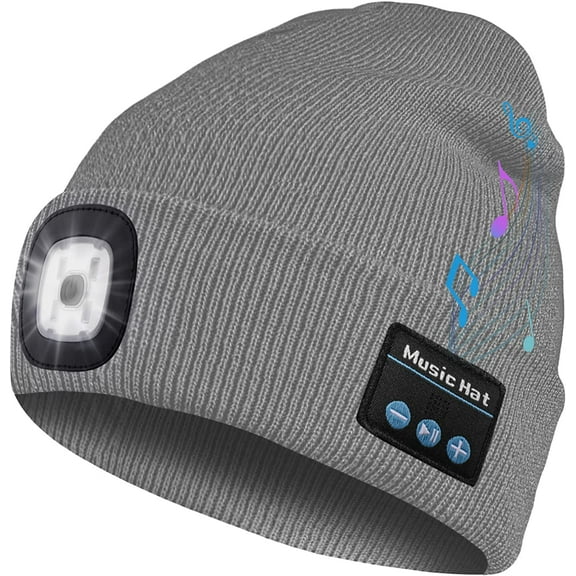 Zukuco Bluetooth Beanie Hat with Led Light, Rechargeable Headlamp Music Beanie Cap Gifts for Men Women