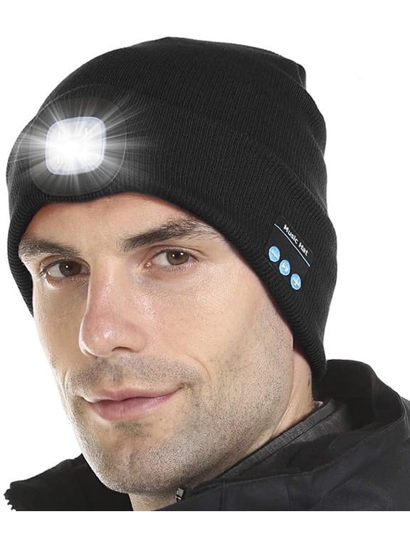 Bluetooth Beanie Hat with Light, LED Music Beanie Cap with Headphones Built-in Stereo Speakers & Mic, Winter Beanie for Men Women