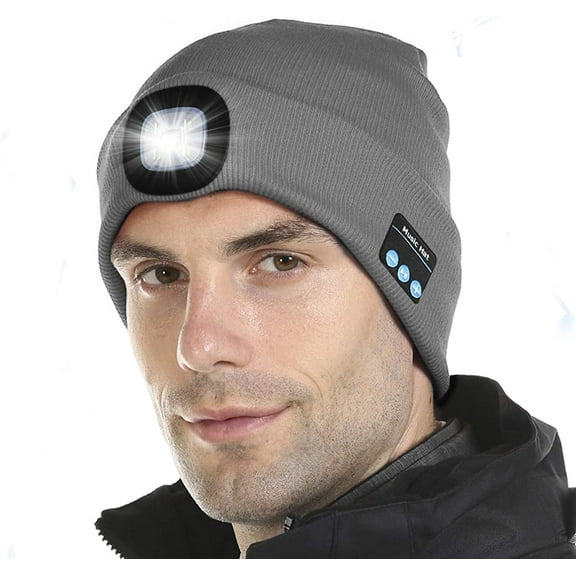 Zukuco Bluetooth Beanie Hat with Light, LED Music Beanie Cap with Headphones Built-in Stereo Speakers & Mic, Winter Beanie for Men Women