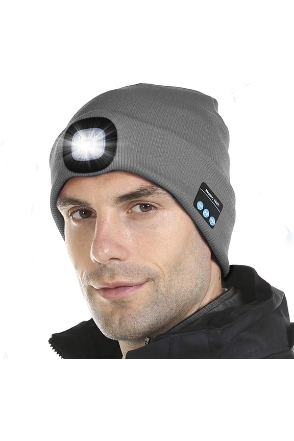 Bluetooth Beanie Hat with Light, LED Music Beanie Cap with Headphones Built-in Stereo Speakers & Mic, Winter Beanie for Men Women