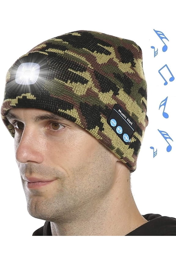 Bluetooth Beanie Hat with Light, LED Music Beanie Cap with Headphones Built-in Stereo Speakers & Mic, Winter Beanie for Men Women