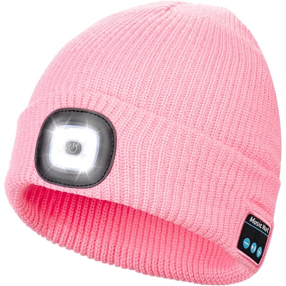 Zukuco Bluetooth Beanie Hat with Light, USB Rechargeable Winter Knitted Cap with Headphones & Mic, Gifts for Men Women
