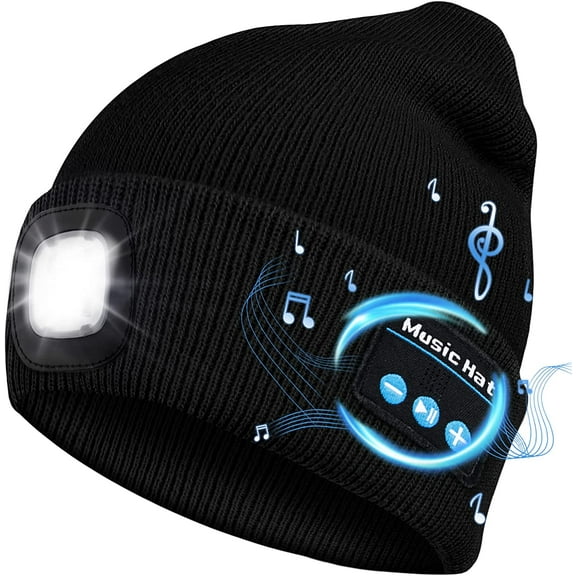 Zukuco Bluetooth Beanie Hats with Light, LED Beanie with Bluetooth Headphones Built-in Stereo Speaker, LED Hat for Men Women Dad Running Hiking