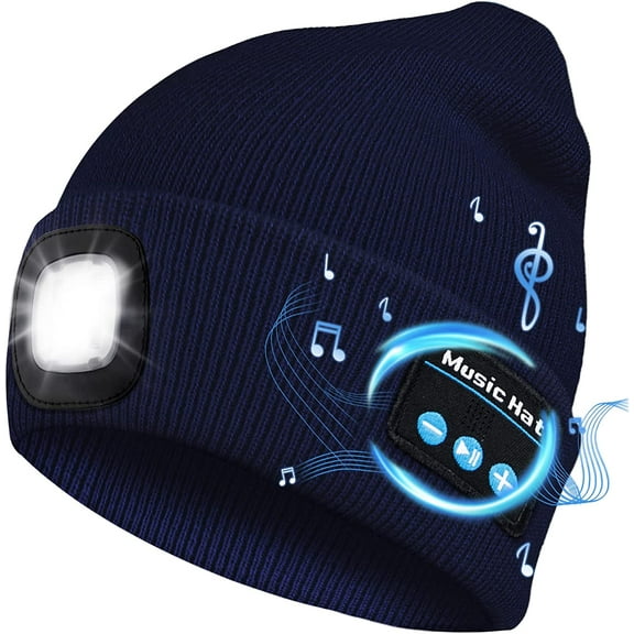 Zukuco Bluetooth Beanie Hats with Light, LED Beanie with Bluetooth Headphones Built-in Stereo Speaker, LED Hat for Men Women Dad Running Hiking
