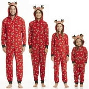 ZUKUCO Christmas Family Matching one-piece Pajamas Reindeer Jumpsuit Zipper Hoodie Pjs for Adult Kids Baby