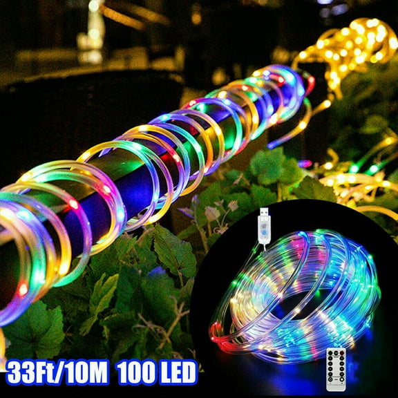 Zukuco Christmas Rope Lights, 33Ft 100 LED Waterproof Rope Lights, Rope Light Outdoor Indoor, Rope Lighting with USB Plug for Bedroom Living Room Wedding Garden Holiday Lights Decoration