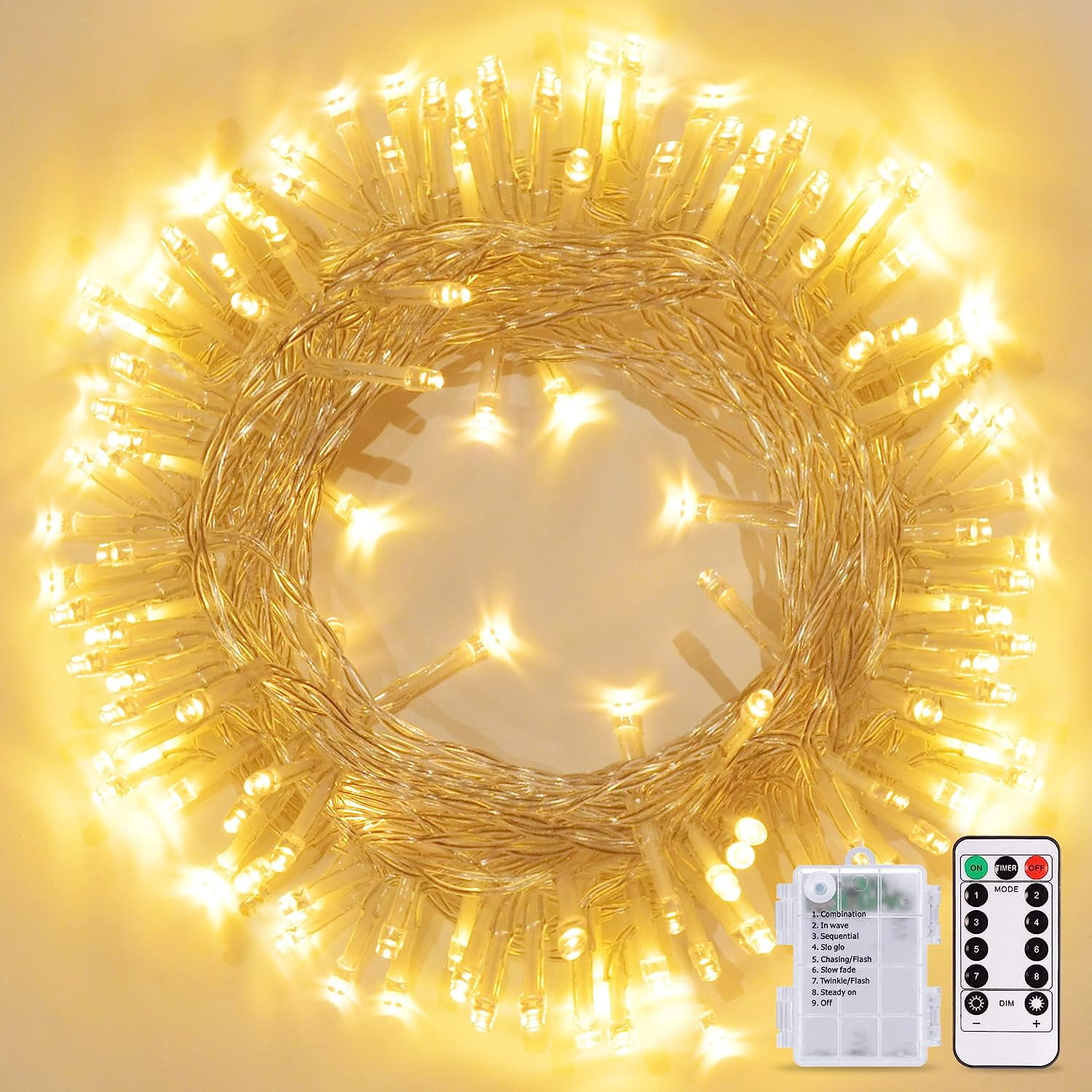 Zukuco Christmas String Lights Battery Operated, with 8 Modes Remote Control, 33ft 80 LED