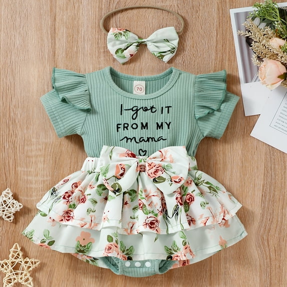 Zukuco Infant Baby Girl Clothes Spring Summer Outfits for Girls Shorts Set Cute Ruffle Sleeve Floral Shorts with Headband, Green 12-18 Months