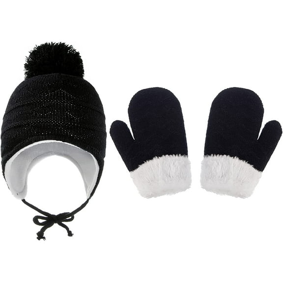 Zukuco Kids Baby Winter hat, Knit Hat Gloves Set Wool Fleece Warm Beanie Toddler Hats Boys Girls Warm Caps Glove