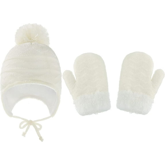 Zukuco Kids Baby Winter hat, Knit Hat Gloves Set Wool Fleece Warm Beanie Toddler Hats Boys Girls Warm Caps Glove
