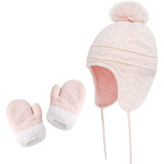 Zukuco Kids Hats Gloves Set for Toddler Baby Girls Boys Warm Earflap Beanie Fleece Hats Winter Christmas Gift