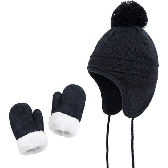 Zukuco Kids Hats Gloves Set for Toddler Baby Girls Boys Warm Earflap Beanie Fleece Hats Winter Christmas Gift