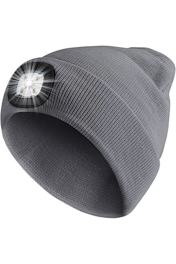 LED Beanie Hat with Light, USB Rechargeable Knit Headlight Cap, Warm Winter Gifts for Men Women Outdoor Hiking, Camping