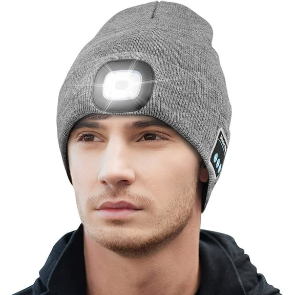 Zukuco LED Bluetooth Beanie Hat with Light, Music Beanie Hat, Rechargeable Headlamp Knitted Beanie for Men Women Dad